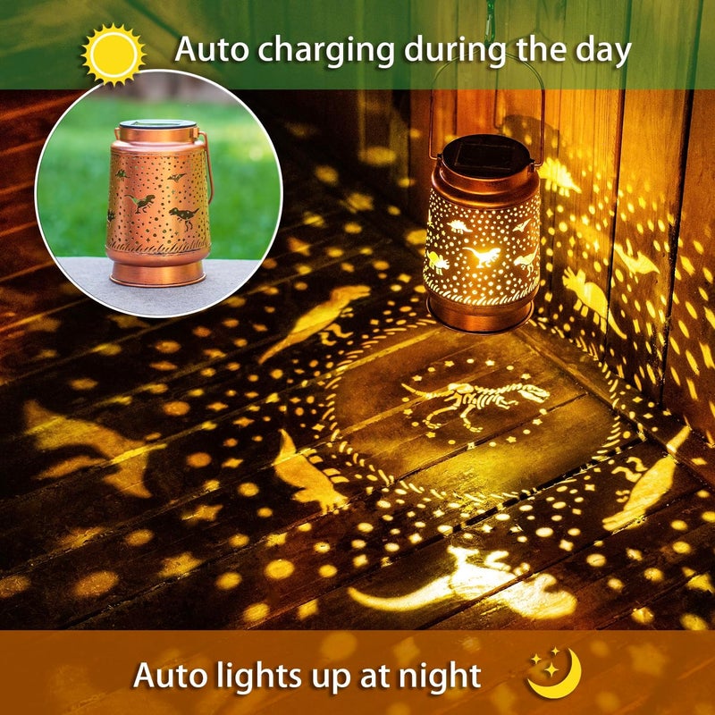 EZTZEN Dinosaur Solar Lanterns Outdoor Waterproof Hanging Solar Lights Dinosaur Gifts for Women Men Metal Decorative LED Dinosaur Lanterns for Garden Decor,Yard,Patio,Lawn,Tabletop,Pathway,Landscape - Image 4